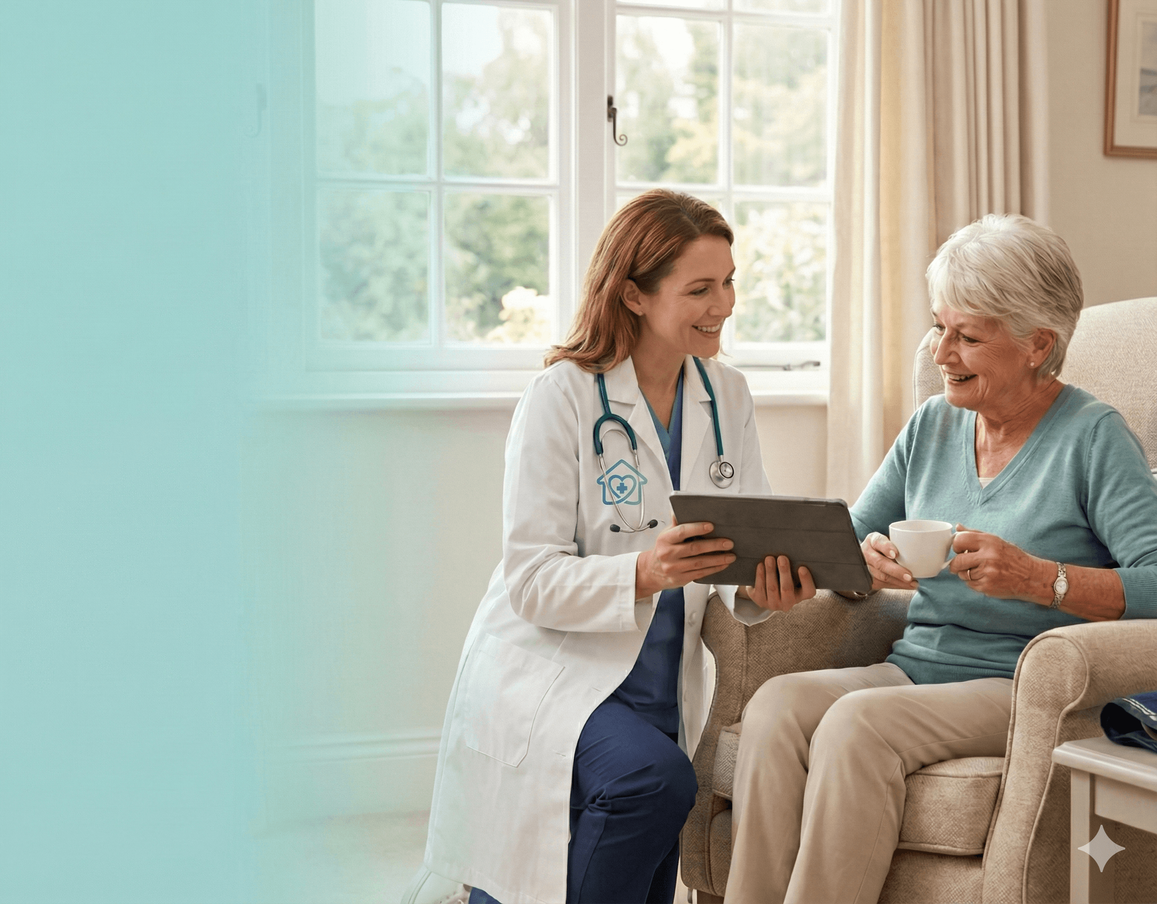 Healthcare provider helping patient at home